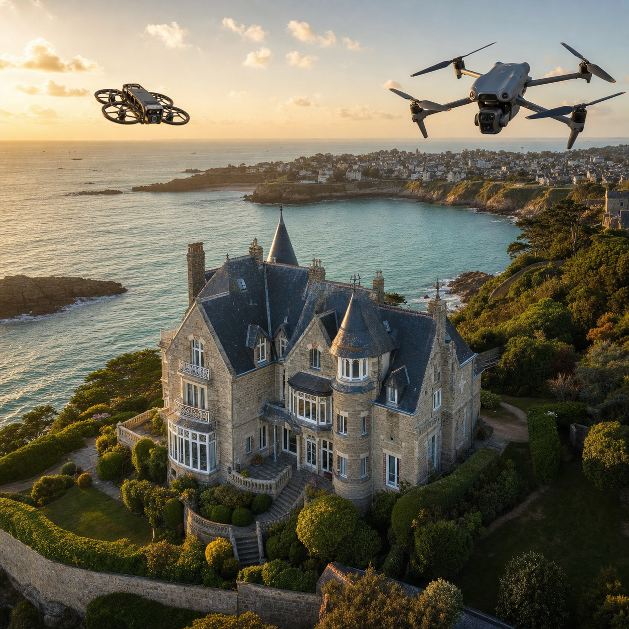 Villa vue du ciel en bord de mer
