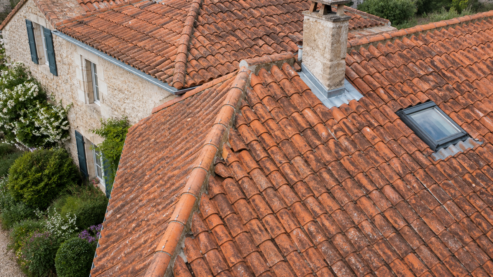 Inspection aérienne de toiture en tuiles
